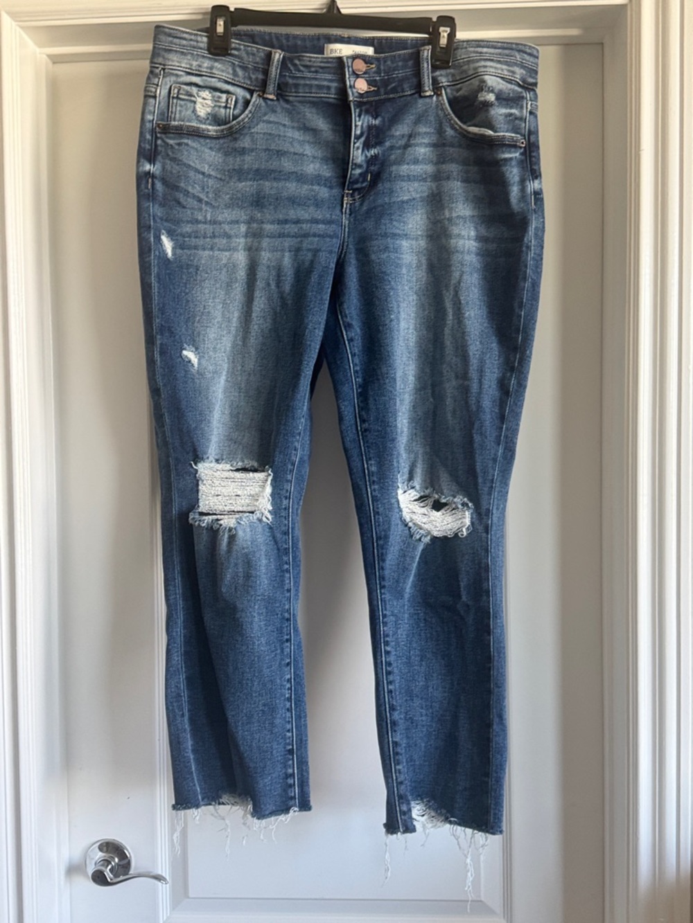 BKE Women's Blue Distressed Boyfriend Jeans